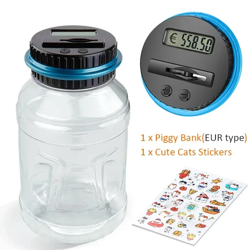 Large Capacity Electronic Piggy Bank Digital LCD Counting Coin Counter Bank Coin Money Saving Box for USD EURO Kids Adults Gifts