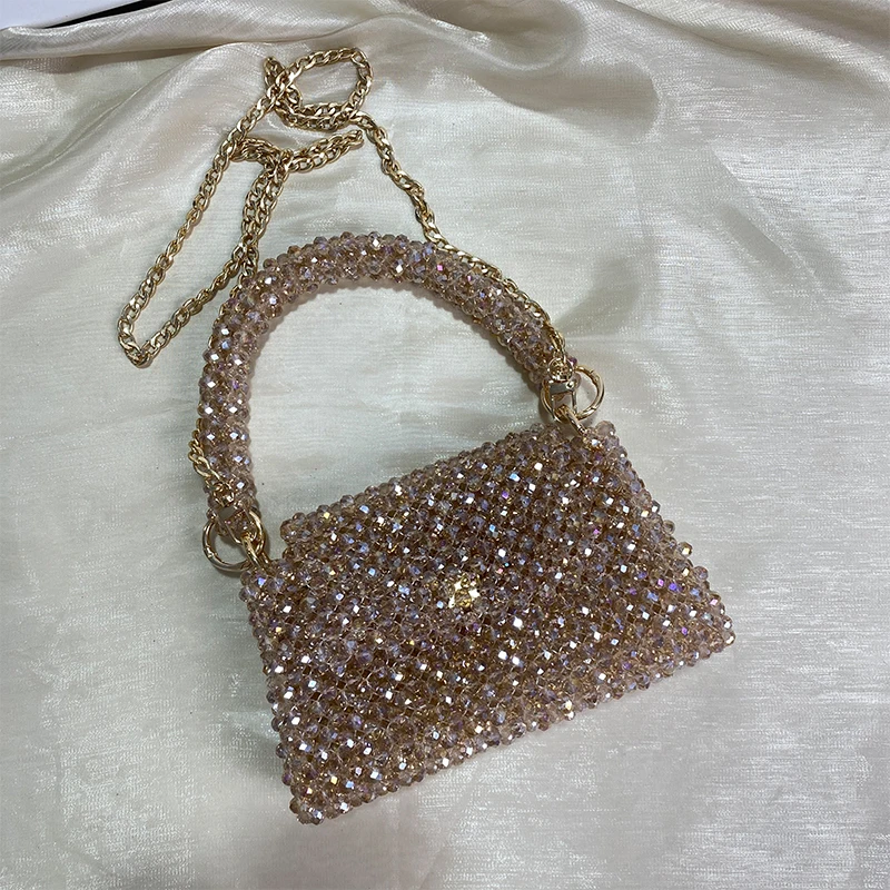 Luxury Party Banquet Bag Customized By Niche Female Designer Handmade Crystal Shining Hand Held Chain Crossbody Bags Beaded