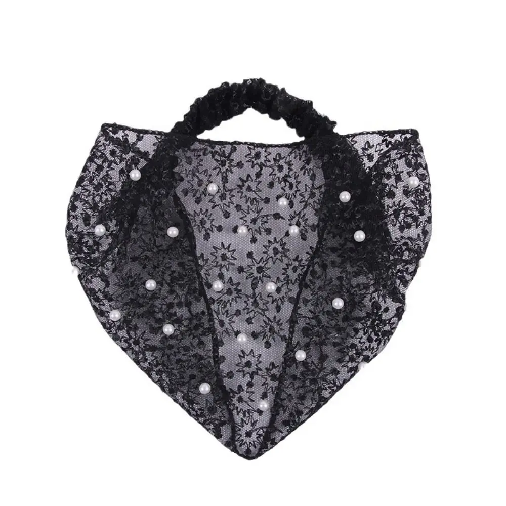 Portable Lace Headband Wide Side Flower Hair Hoop Elastic Hollow Mesh Head Wrap Girls