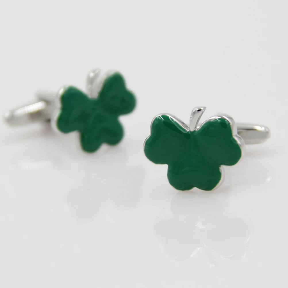 1Pair St Patrick's Day Exquisite Clover Cufflinks Alloy Chrome Plated Golden Copper Jewelry Gift for Men Women