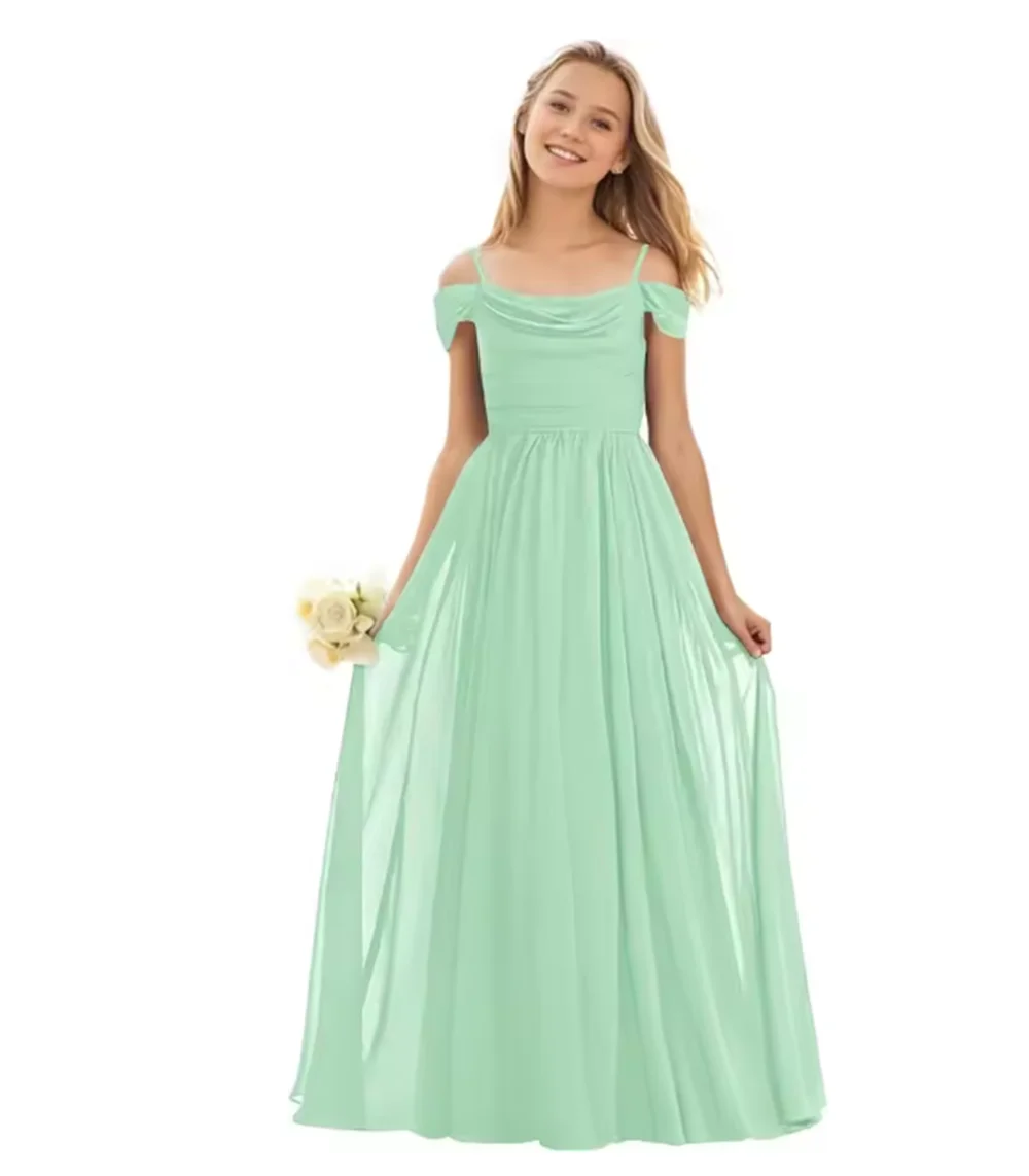 

Юниоры платье подружки невесты на свадьбу с открытыми плечами длиной до пола, шифоновые вечерние платья для девочек-подростков, праздничные платья по индивидуальному заказу для девочек-цветочниц