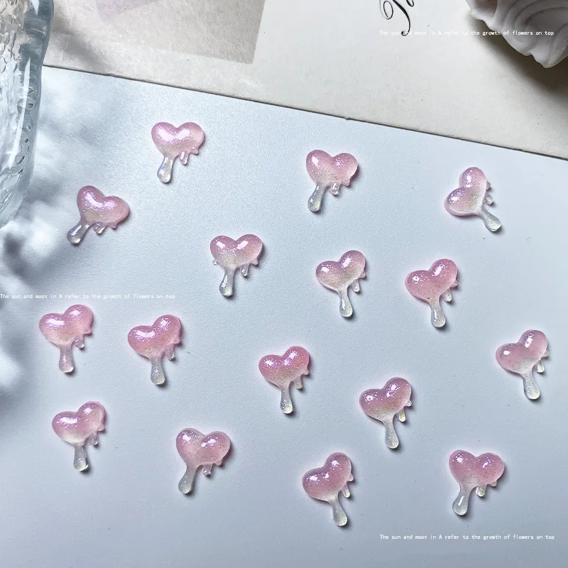 20pcs 3D Korean Kawaii Pink Resin Nail Art Charms Japanese Heart/Magic Wand Jewelry Nail Rhinestones Decorations Accessories DIY