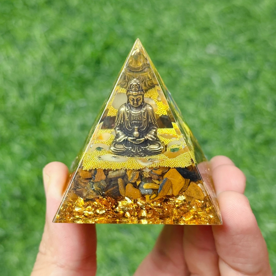 1 قطعة عين النمر الذهبي أوغان الهرم ، تمثال بوذا الحلي ، الحرف اليدوية الكريستال الزخرفية الداخلية