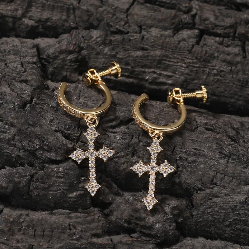 

Vintage Cross Earrings, Copper Material, Fashionable OL Style