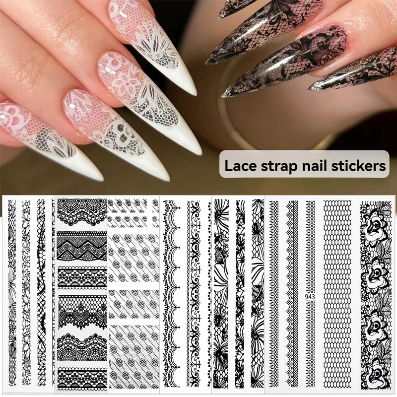 

Black Lace Flower Nails Sticker White Star Transfer Nail Foil Wave Point Adhesive Manicure Nail Stickers Designer Art Decoration