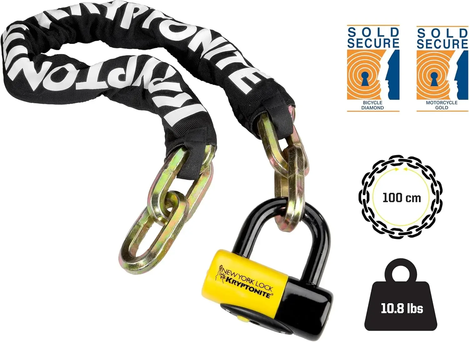 New York 1410 Bike Chain Lock, 3.28 Feet Long 14mm Steel Chain Heavy Duty Anti-Theft Bicycle Chain Loc