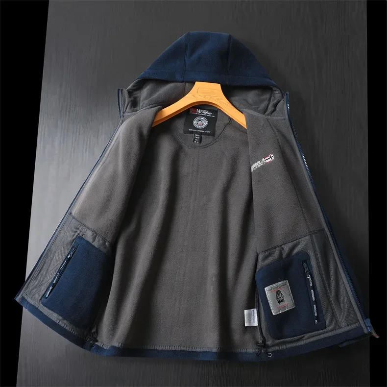 Winter Wool Jacket Men's High-end Embroidered Thickened Fleece Windproof Jacket Outdoor Snow Cold-proof Men's Warm Hooded Coat