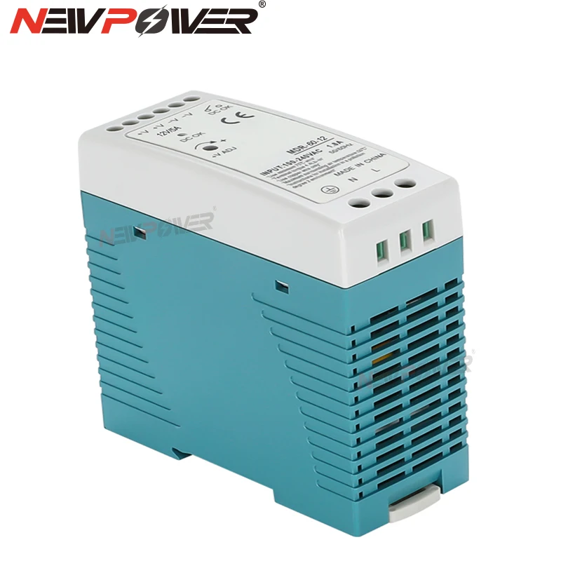 100-240V AC TO 12V 24V 48V DC 60W Din Rail Power Supply 5A 2.5A Over Voltage Under Voltage Protective Device Protection Relay