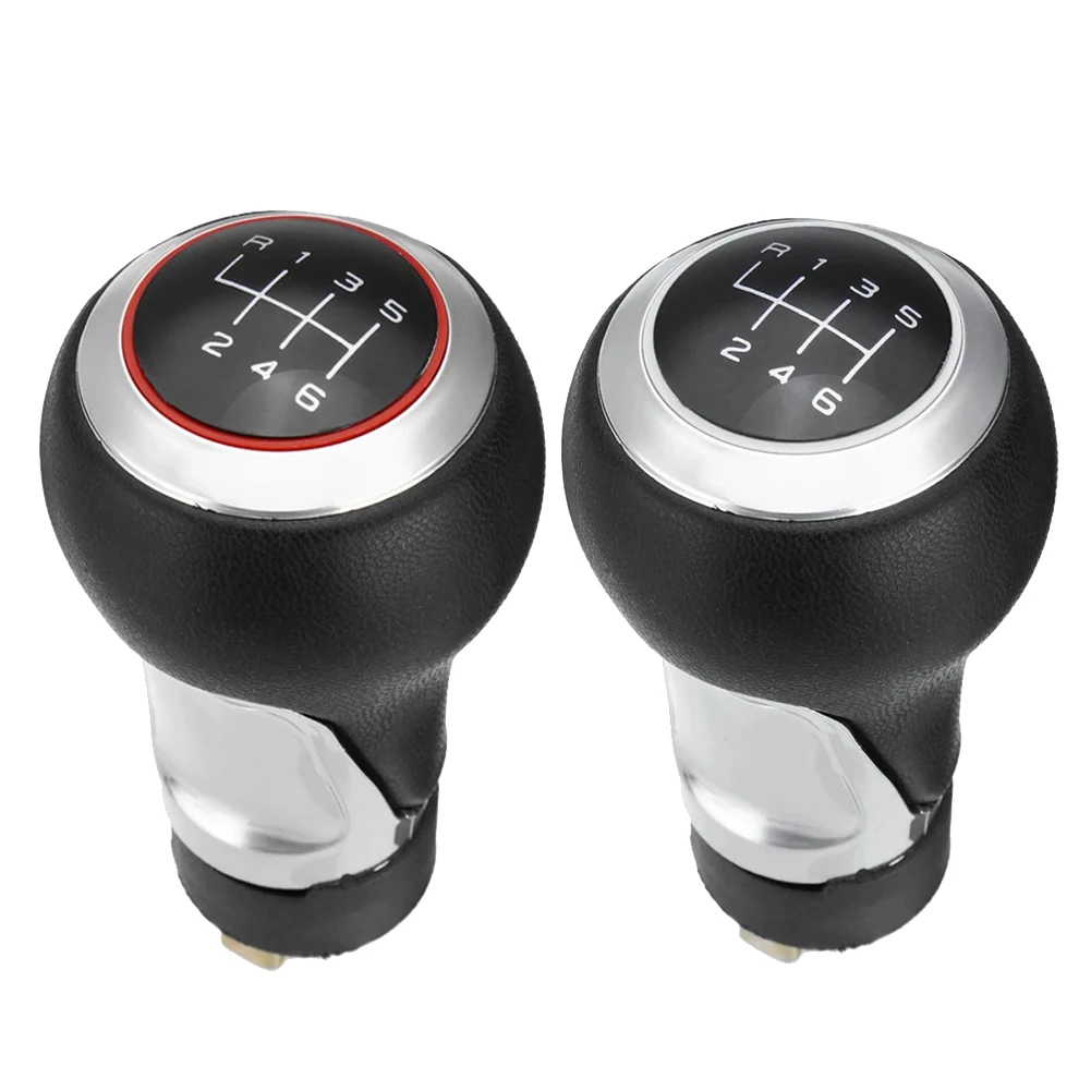 6 Speed PU Leather Car Gear Knob Shift For-Audi A3 A4 B6 B7 A6 S4 B8 A5 8T Q5 8R Skoda Seat - Silver & Red