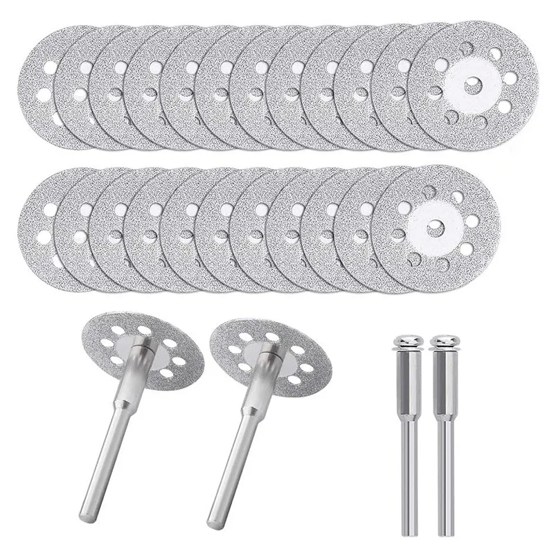 10Pcs 20-30mm Mini Sharp With Hole Diamond Cut Off Rotary Tool Cutting Disc Disks DIY Tools Accessories For Dremel With 2Pcs Rod
