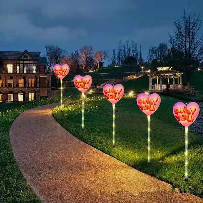 Valentine's Day 5pcs/set Solar-Powered Heart Lights LOVE Pink Waterproof Outdoor Pathway Decor for Garden Wedding Decoration 102