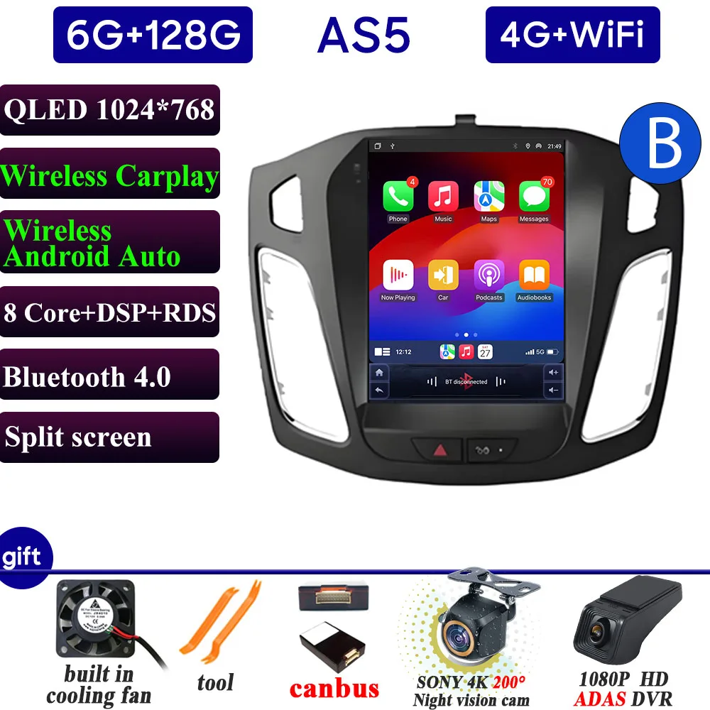 Autoradio Carplay 9.7 Inch Voor Ford Focus 3 Mk3 2011 2012-2019 Navigatie GPS Android Auto Android 15 5G Wifi Unit Geen 2din DVD - afbeelding 1