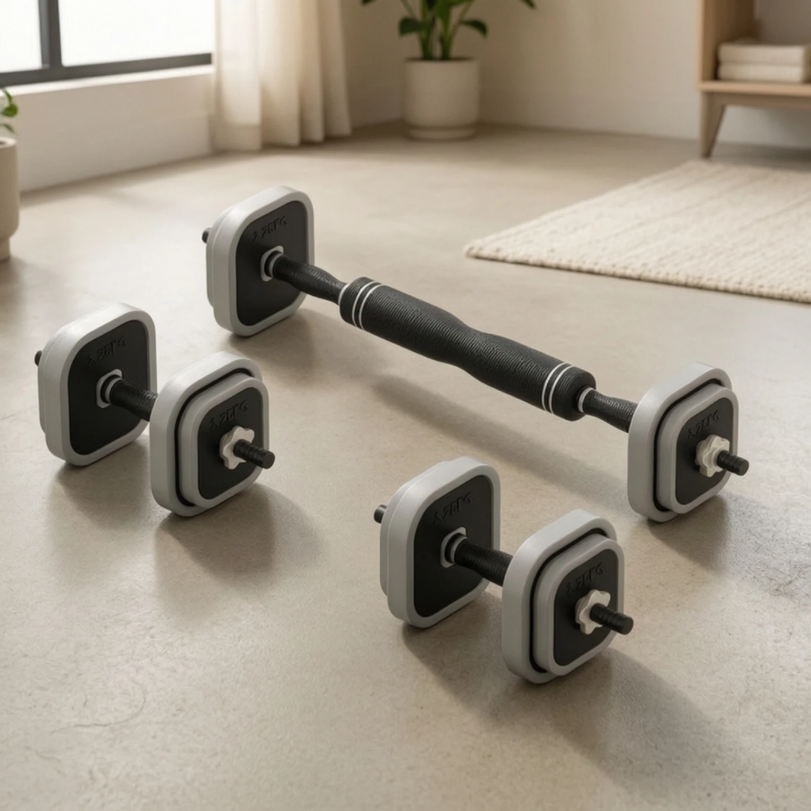 Adjustable Dumbbell with Square Plates Textured Grip Adjustable Barbell with Rubber Plates Dumbbell with Connector Non-Slip