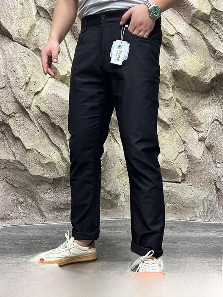 

Casual Modal Blended Busin Pants Breathable Cool Sensation Large Elastici Straight Leg Spring Summer Men's Faion Trousers