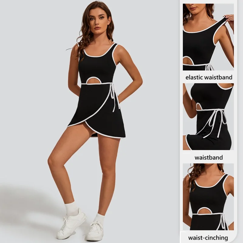 Women Sleeveless Golf Tennis Dress Elastic Contrast Color Yoga Skirt Ladies Lace Up Ball Badminton Workout Dresses 2026