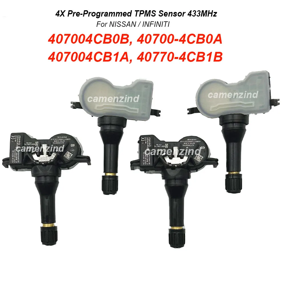 Sensor de presión de neumáticos TPMS, 433MHz, para NISSAN Qashqai Rogue/Sport 2017-2020, 40700-4CB0B, 40700-4CB0A, 407004CB0B, 407004CB0A, 4 unidades
