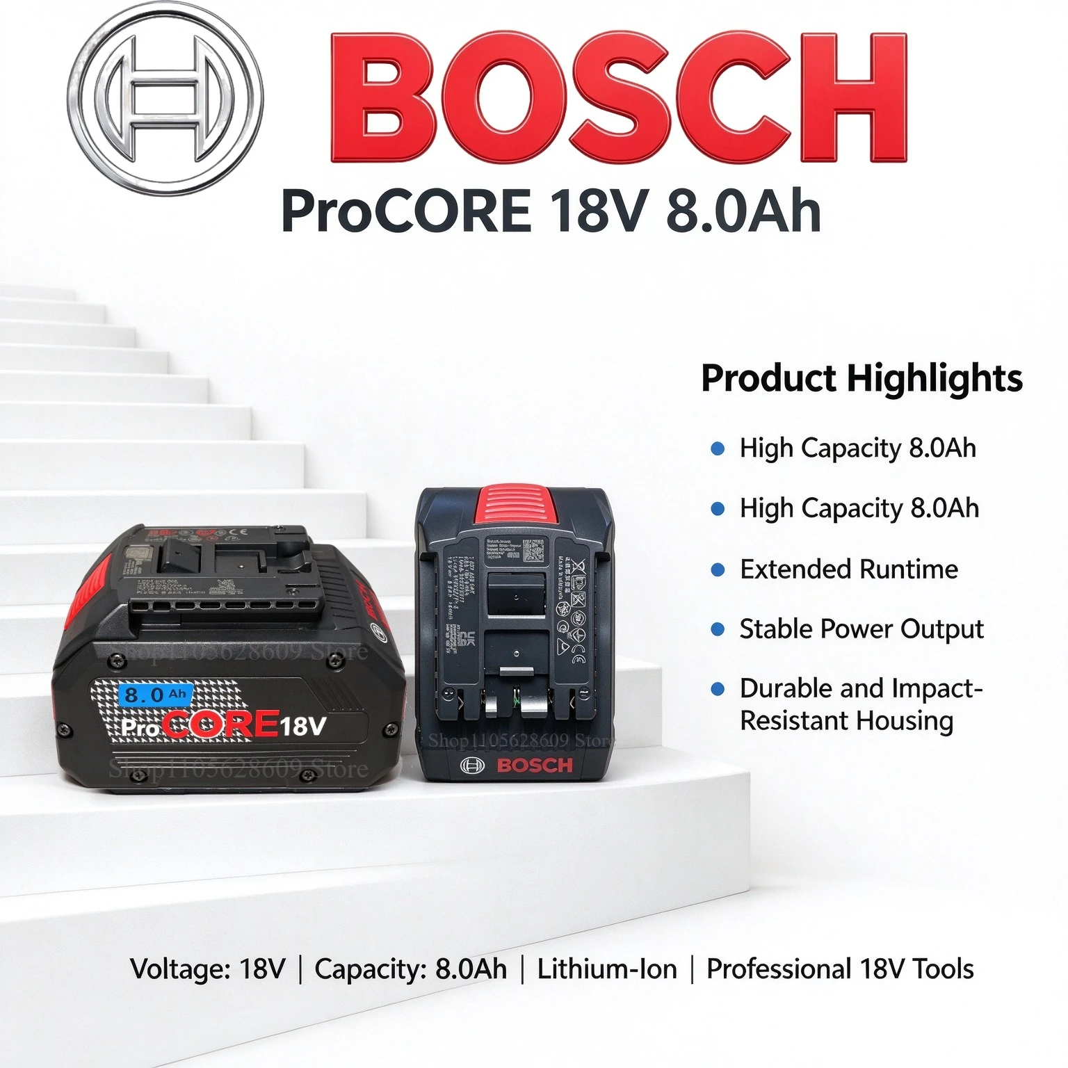 Bosch 18V 8.0Ah ProCORE Li-ion Battery 21700 Cell High Power Lithium Battery for Outdoor Work for Bosch 18V Cordless Power Tools
