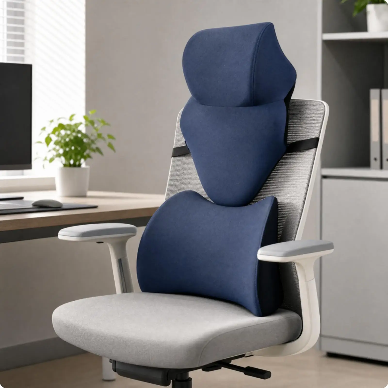 Ergonomic Memory Foam Neck Pillow with Cushion for Office Chair Headrest Support Travel Car Sleeping Rest