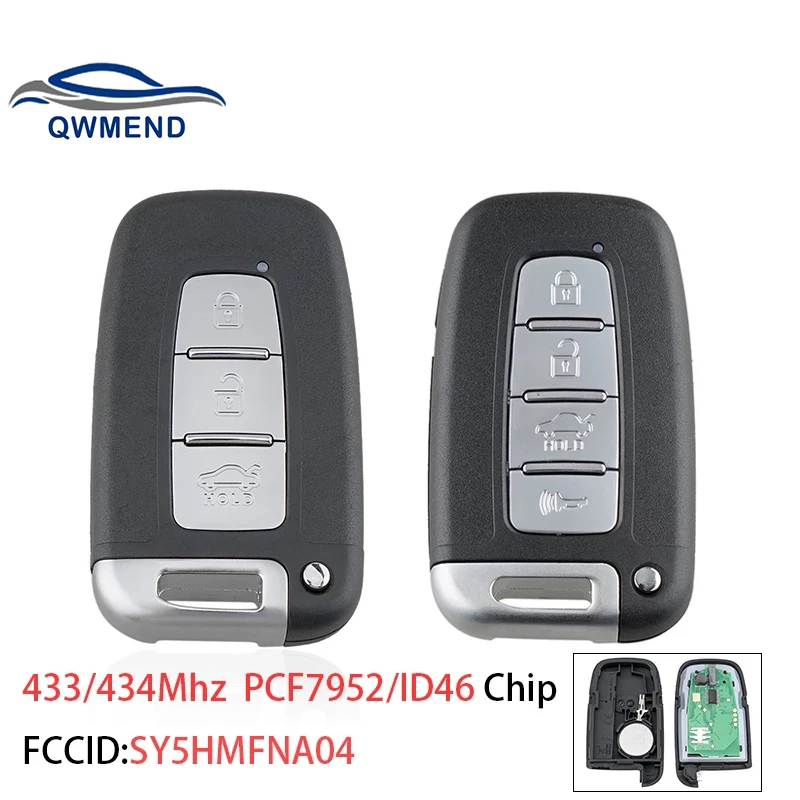 QWMEND 3/4 Buttons Car Remote Key for Kia Forte Soul Rio Borrego Sorento Optima Car Key PCF7952/ID46 Chip 433Mhz SY5HMFNA04