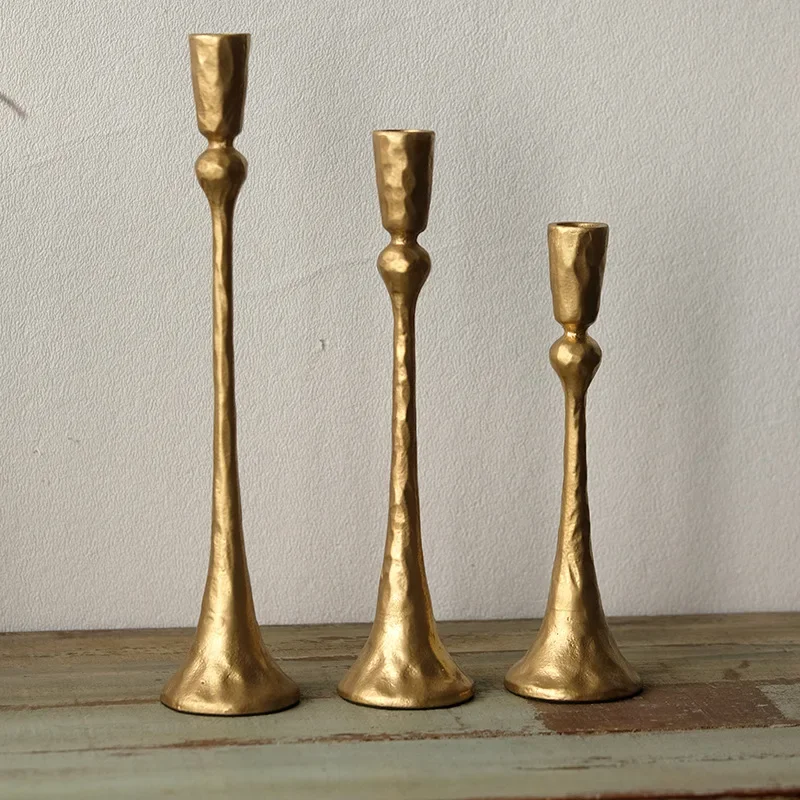 Hammered Taper Candle Holder Set of 3 Vintage Gold Black Metal Candlestick Holders for Table Centerpiece Wedding Decor Gift