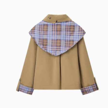 Reversible Vintage Plaid Scarf Jacket Button Down Turn Down Collar Long Sleeve Pockets Khaki Loose Trend Commute Outerwear Coats