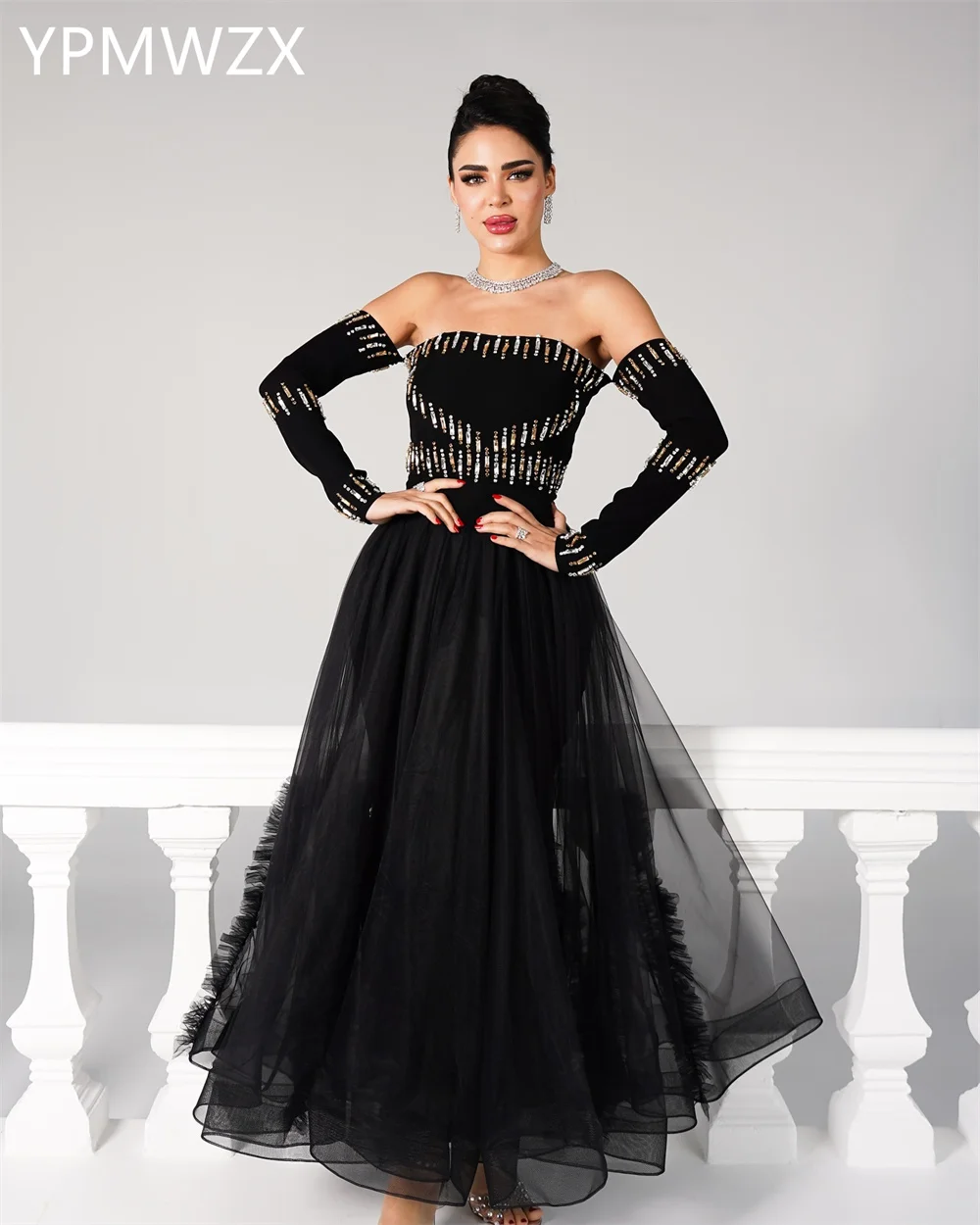 Customized Evening Dress Formal Party Occasion Women YPMWZX Strapless A-line Floor Length Skirts Draped Tulle Bespoke  D