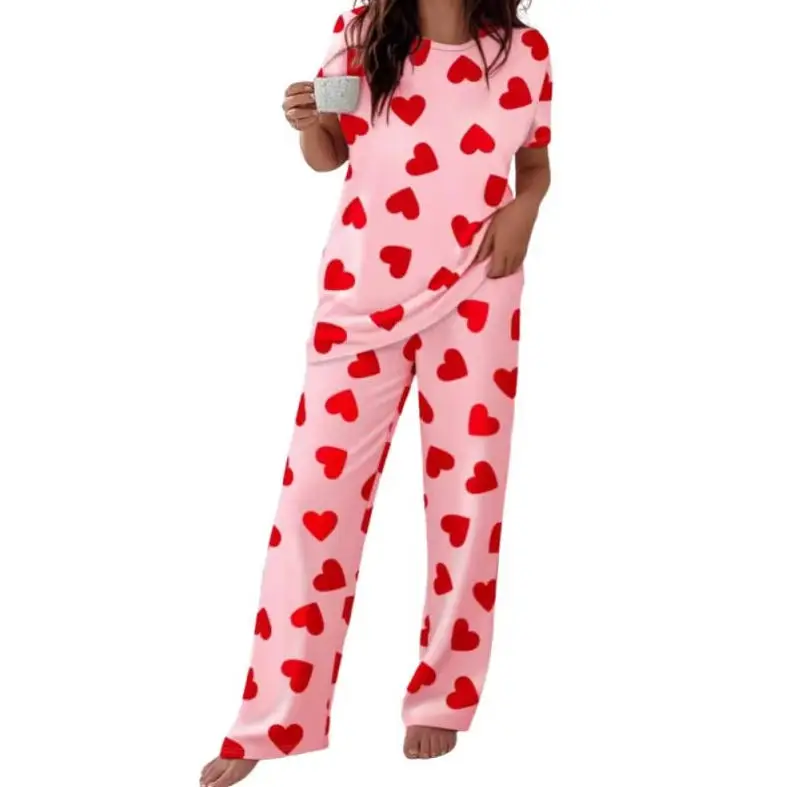 Heart-Shaped Patterned Pajama Set - usage example