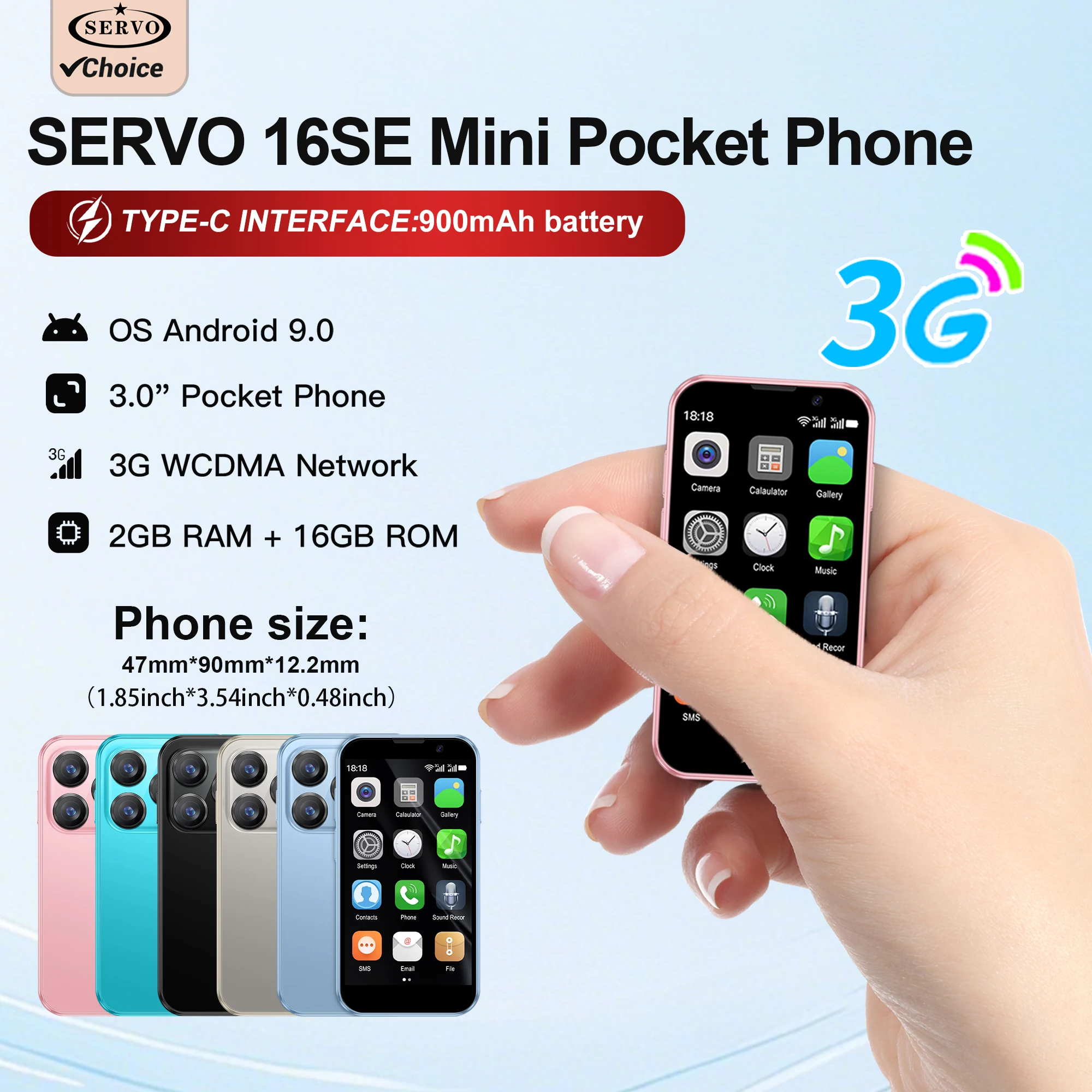 Mini Android Smartphone 3.0'' Display 3G WCDMA Dual SIM Standby 16GB ROM Small Cellphone Play Store Wifi Face unlock Tiny phone