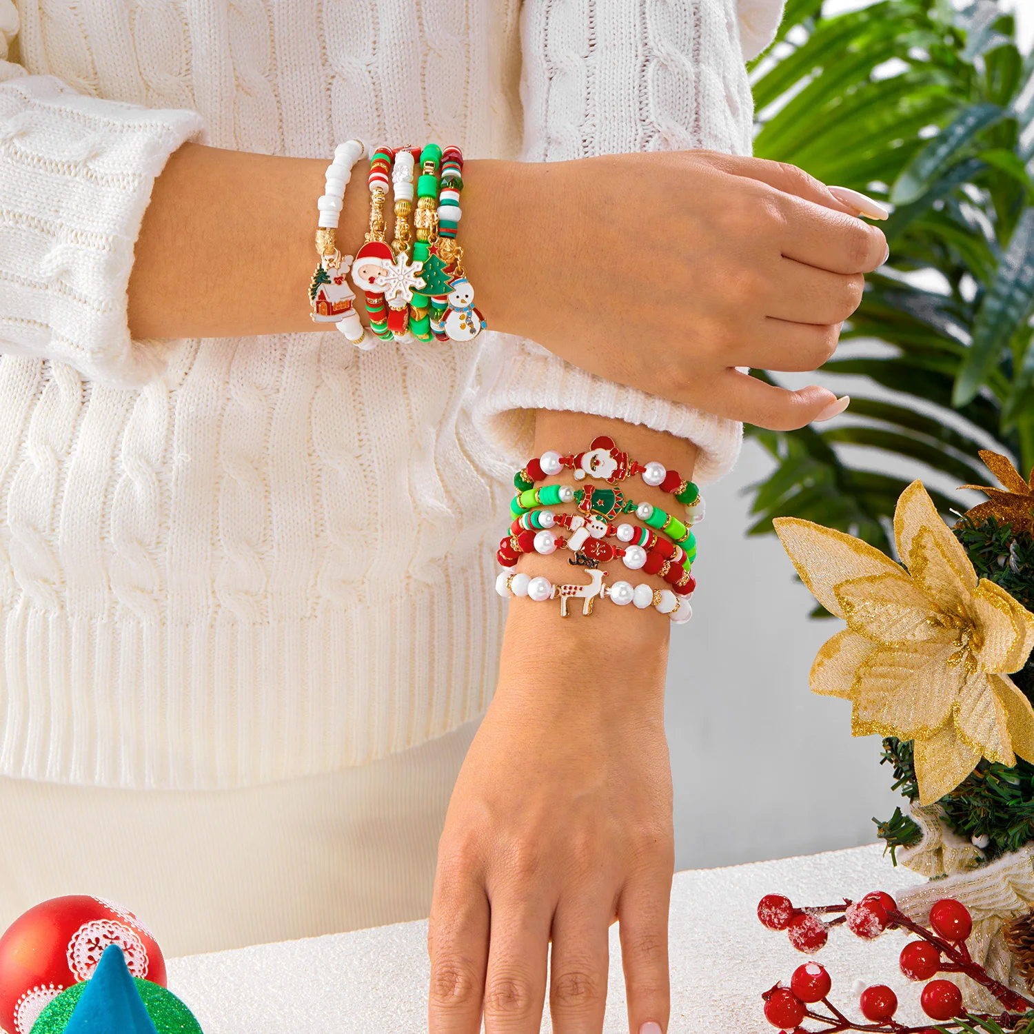 الكلاسيكية عيد الميلاد ندفة الثلج ثلج قلادة سوار للنساء لطيف سانتا إلك الزنجبيل قفازات جرس شجرة البيت سلسلة مجوهرات