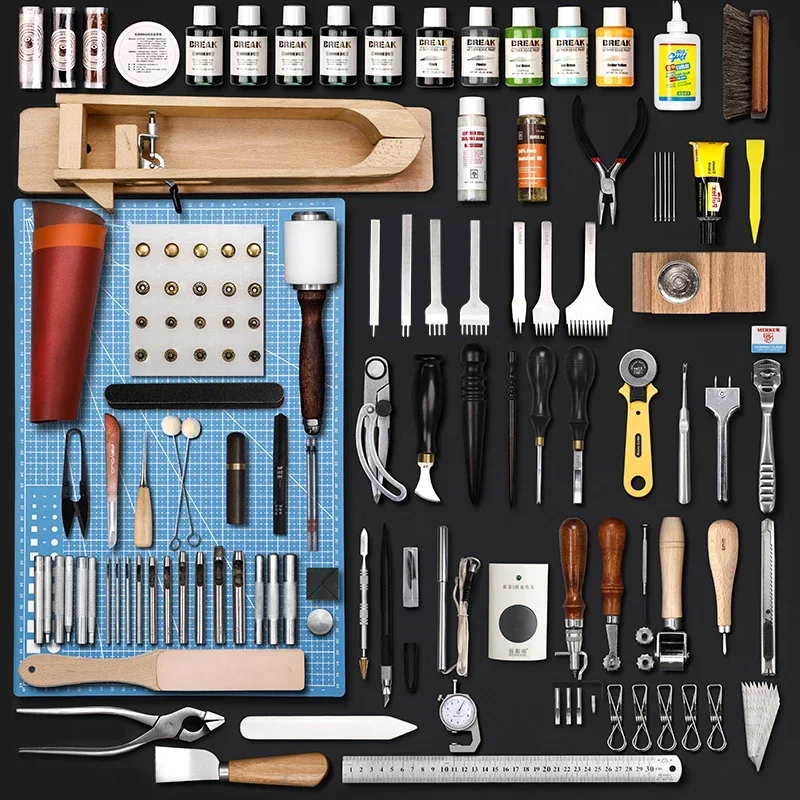 

Handmade leather goods making tool set, hand-sewn cow DIY material bag, art tool bag homemade