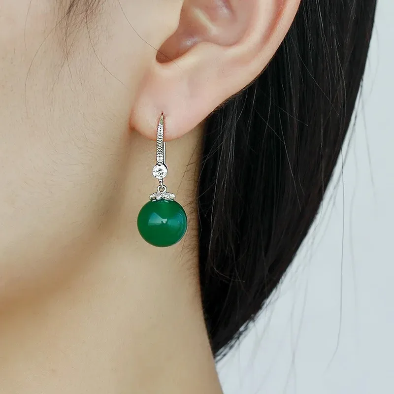 Natural Agate Earrings S925 Sterling Silver Agate Long Female Beeswax Fashion Net Red Earrings Hypoallergenic Earrings
