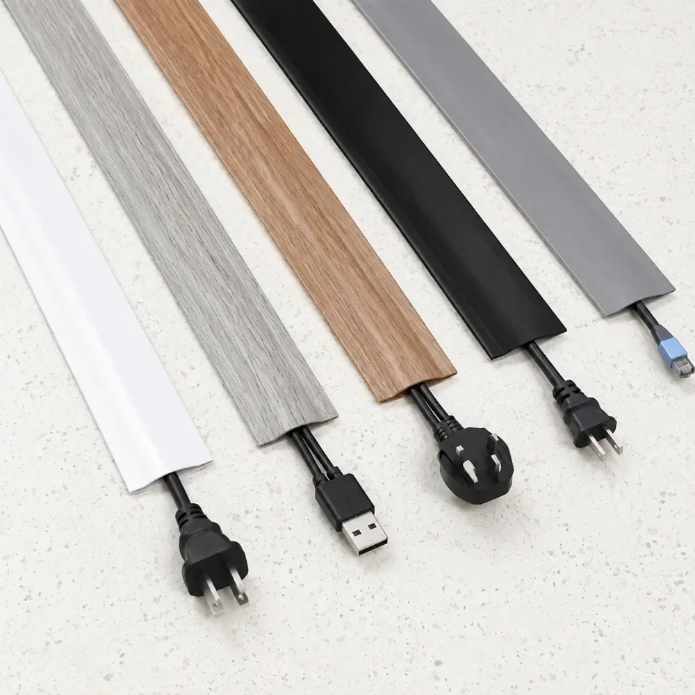 1PC 3Meters/118.11IN PVC Floor Cable Cover 5.5CM/2.17IN Self Adhesive Wire Hider Flexible Cord Protector Cable Management Strip