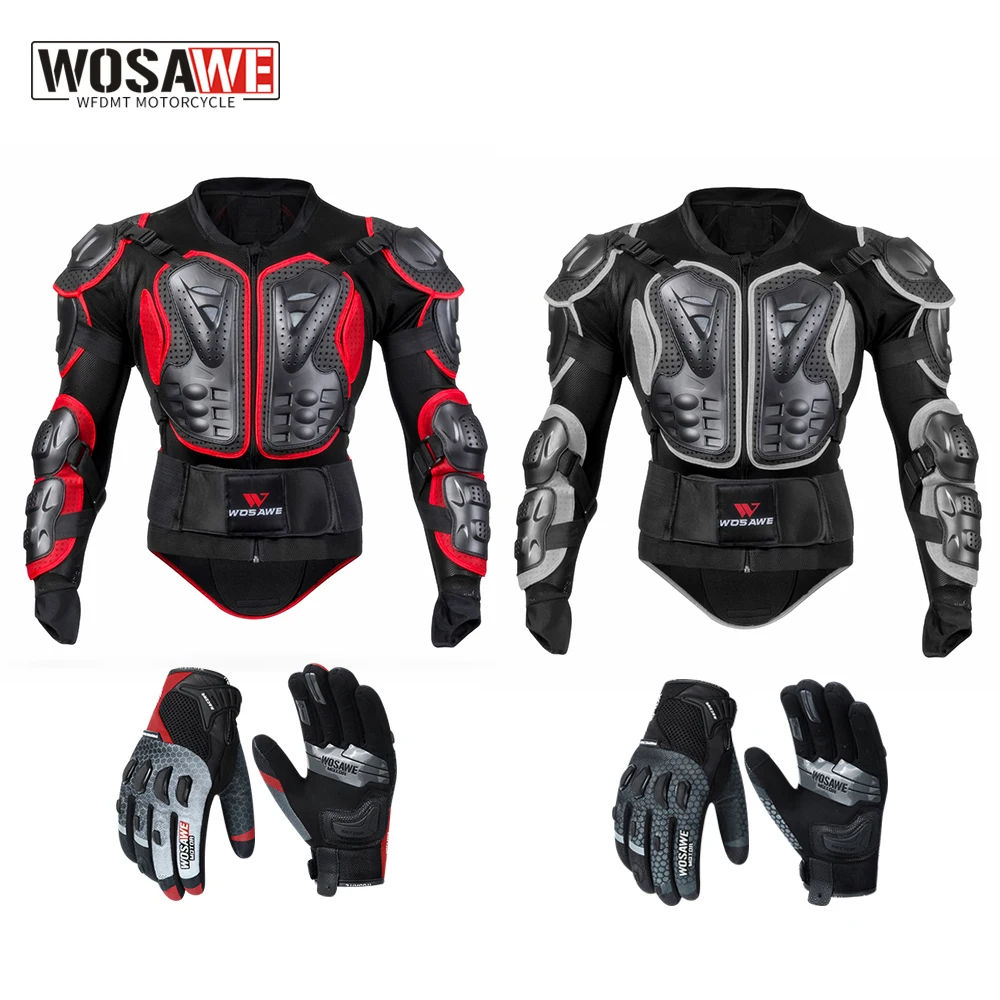 

WOSAWE Motorcycle Protector Motocross Full Body Armor Moto Jacket Riding Gloves Men Motorbike Racing Armor Protective Gears