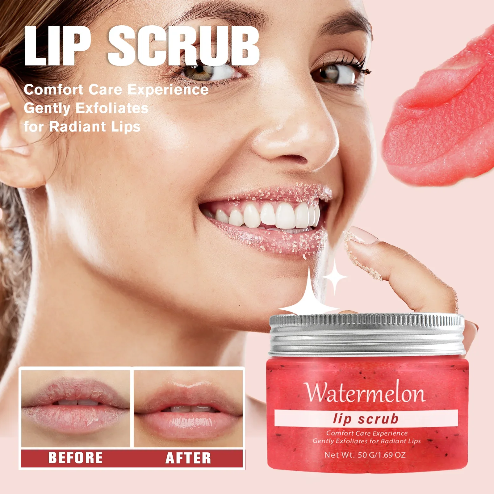 مقشر الوجه بالفواكه 50 جرام - نكهات البطيخ والفانيليا تقشير وترطيب وتقليل تجاعيد الشفاه. علاج تجديد الجلد.