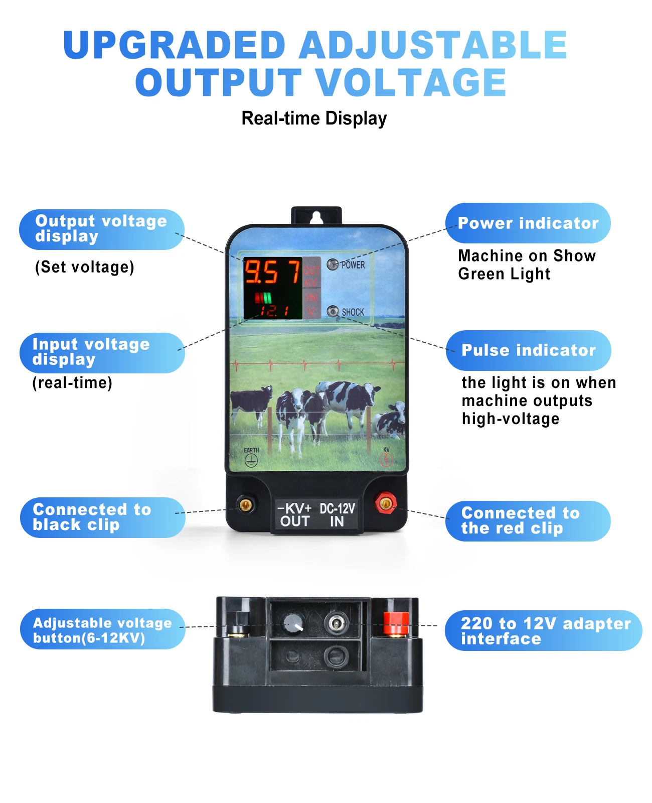 10KM Electronic Fence for Farm Animals Cattle Dogs Sheep Horse LCD Display Waterproof Livestock Controller Poultry Fence Tool
