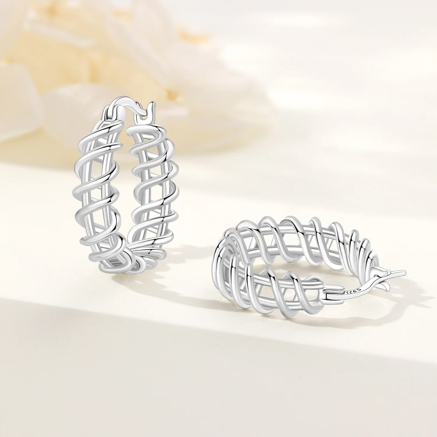 PANPOKI S925 Sterling Silver Basic Hollow Winding Earring Hoop Earring Women Jewelry Original Trendy Anniversary Gifts