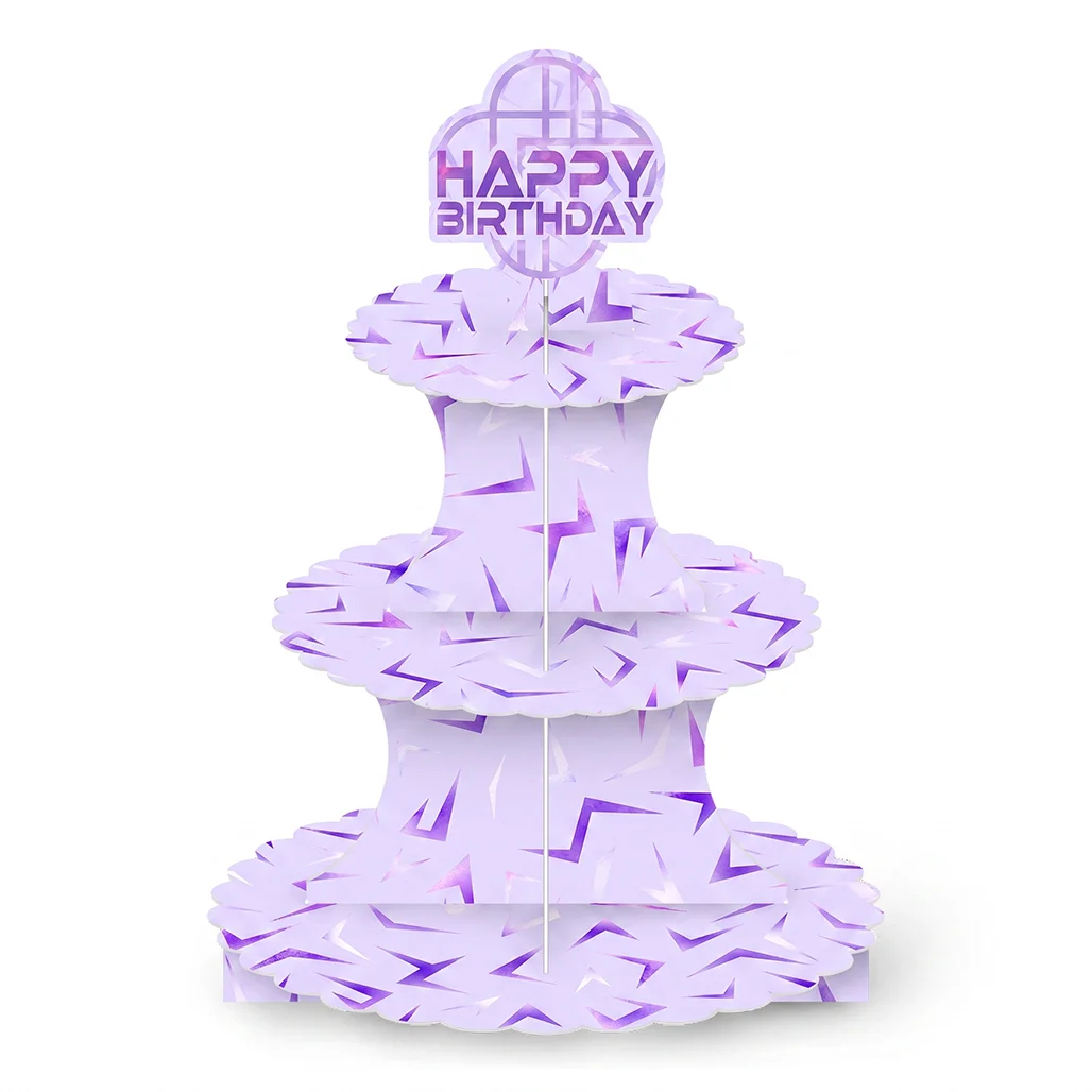 

3-Tier Purple Lightning Cupcake Stand Kpop Music Theme Birthday Party Decor Kids Girl Baby Shower Dessert Display Towers
