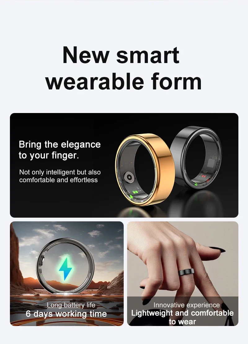 Anillo inteligente IP68 para hombre y mujer, resistente al agua, multideporte, Bluetooth, rastreador de sueño, frecuencia cardíaca, oxígeno en sangre