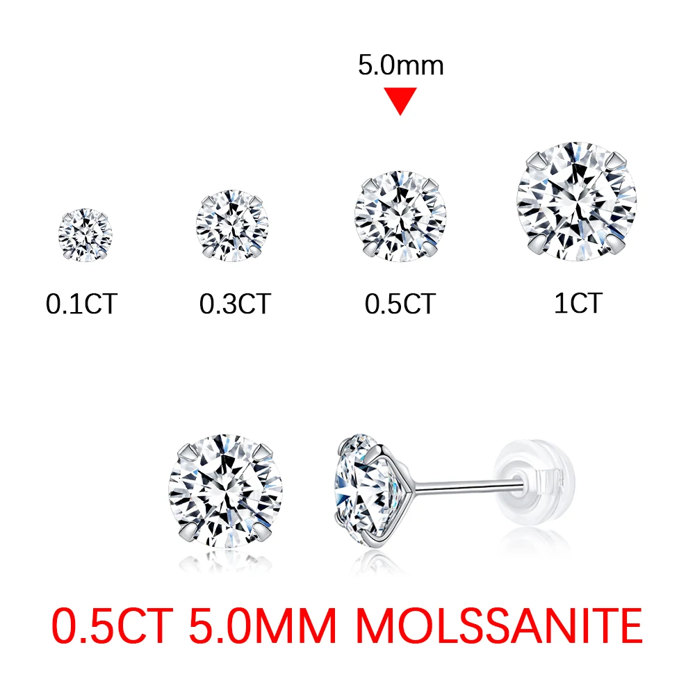 Women's Moissanite Stud Earrings, 1CT S925 Silver