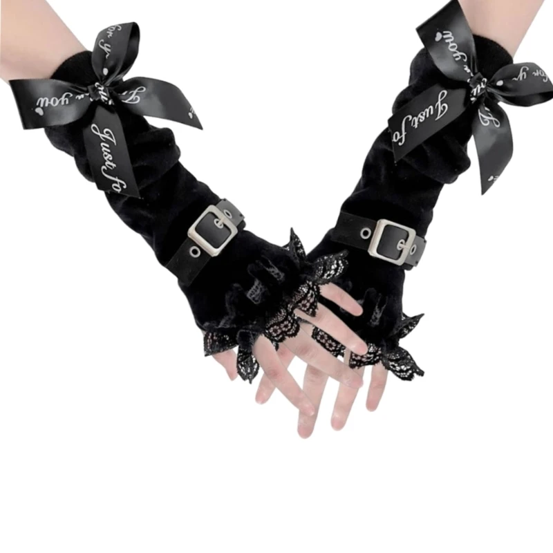 ถุงมือถักแบบไร้นิ้วพร้อมข้อมือลูกไม้ 2000s Girl Carnivals Party ถุงมือ Armwear