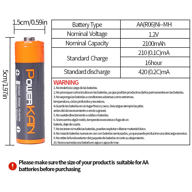 POWERKAN 1.2V AA 2100mAh Rechargeable Ni-MH Battery for Outdoor Family Household Multiple Usage Convenience Storage Box Included