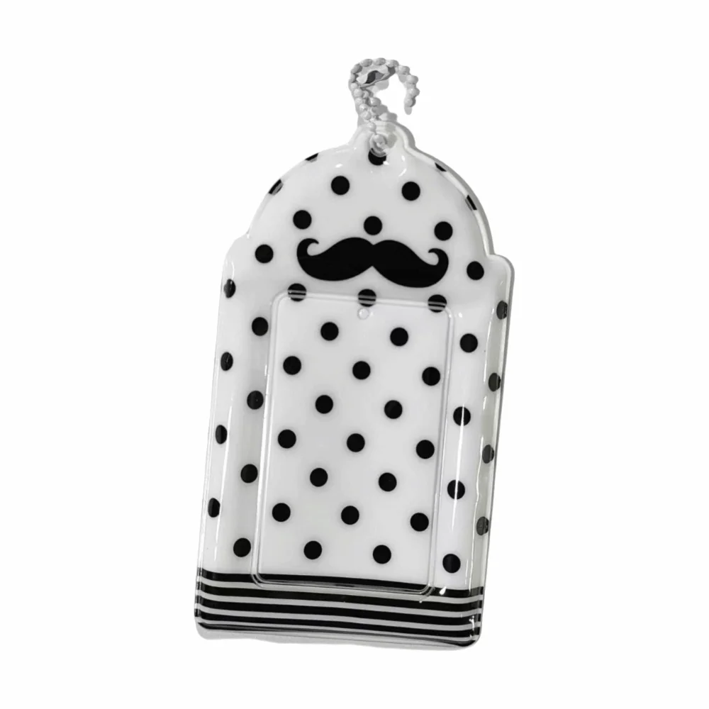 Polka Dot Beard Print 3 Inch Photocard Holder with Bead Chain Portable Photo Card Sleeve Keychain ID Card Badge Cover