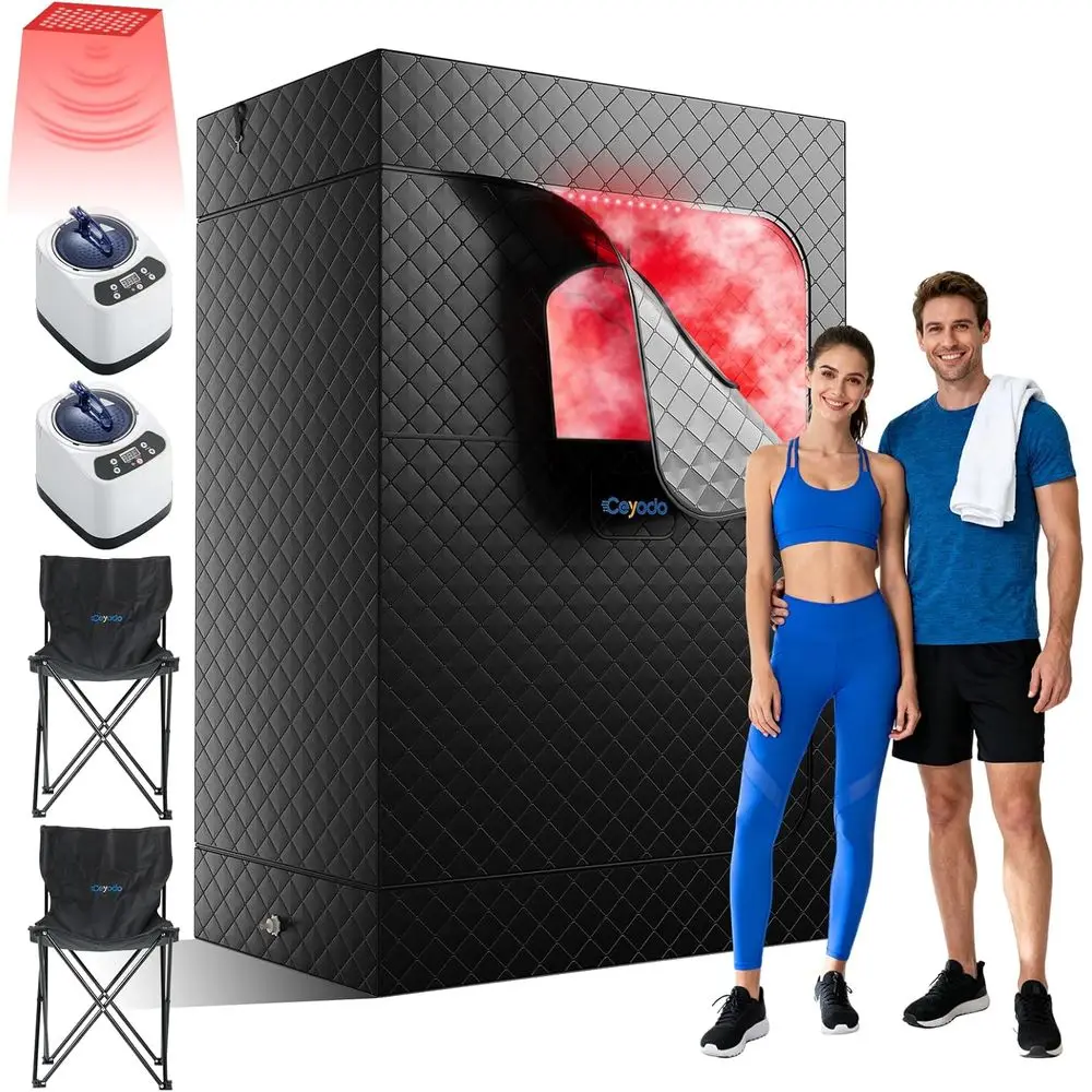 

Портативная инфракрасная сауна на двух человек с терапией красного и ближнего инфракрасного света, водонепроницаемая, 2-пароварная, складные стулья для дома.