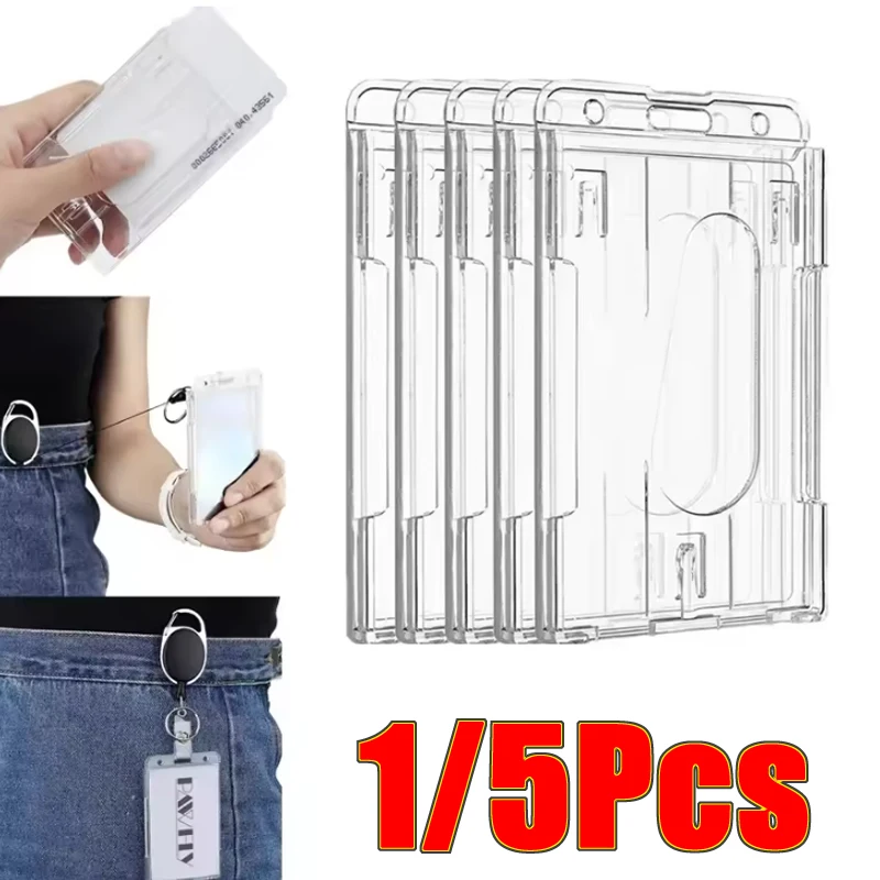 1/5Pcs Cards Holder ID Credit Card Cover Badge Protector Office School Supplies Retractable ID Badge Reel For Badge Holder