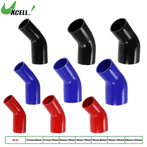 UXCELL 45 grados 51mm-63mm 70mm-76mm ID 4 capas reductor de codo de coche acoplador de manguera de silicona Intercooler tubo de entrada