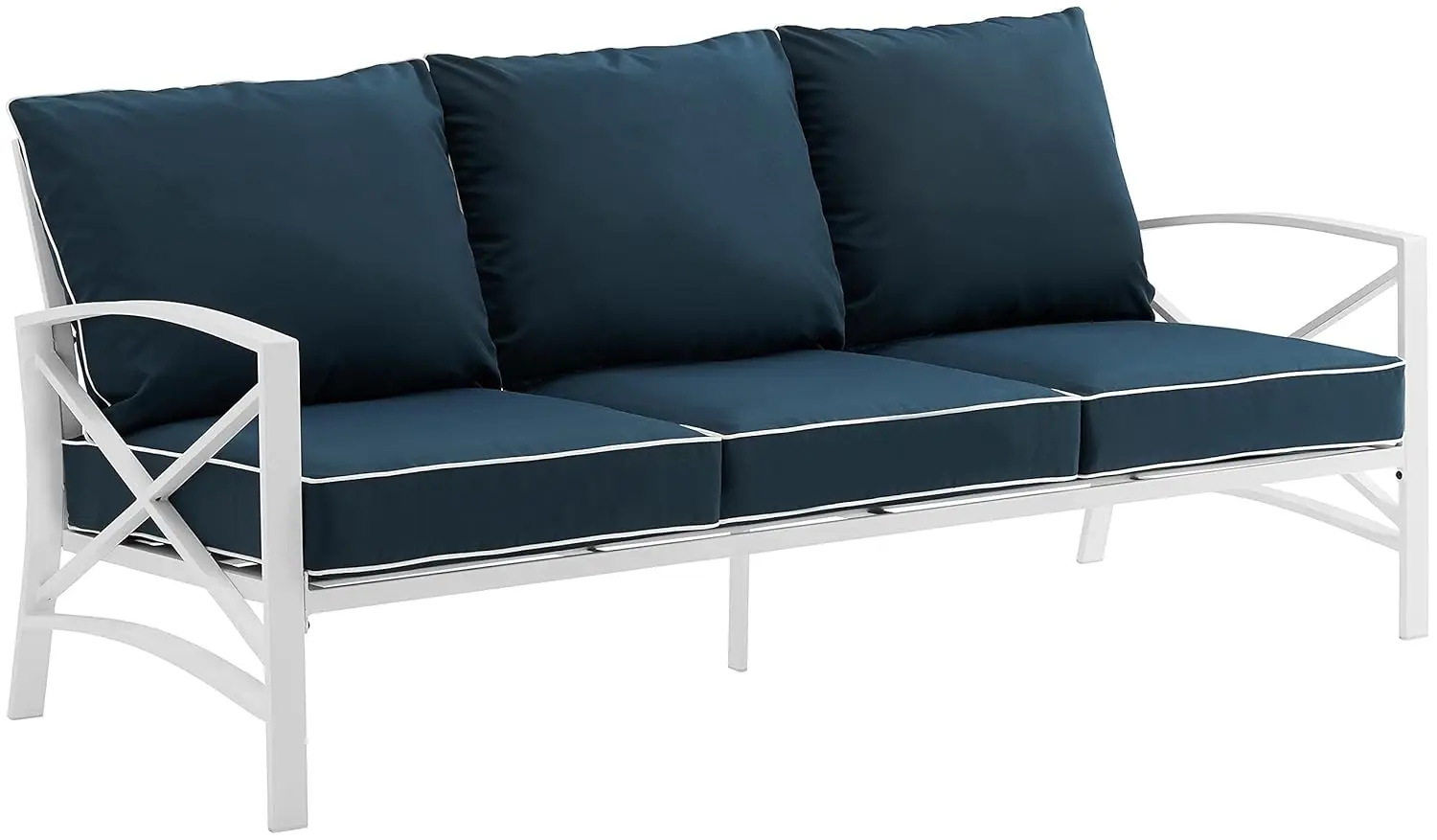 

Outdoor Sofa with Steel Frame, 3-Person Patio Couch for Porch, Deck, Backyard, White with Navy Cushions, Customized