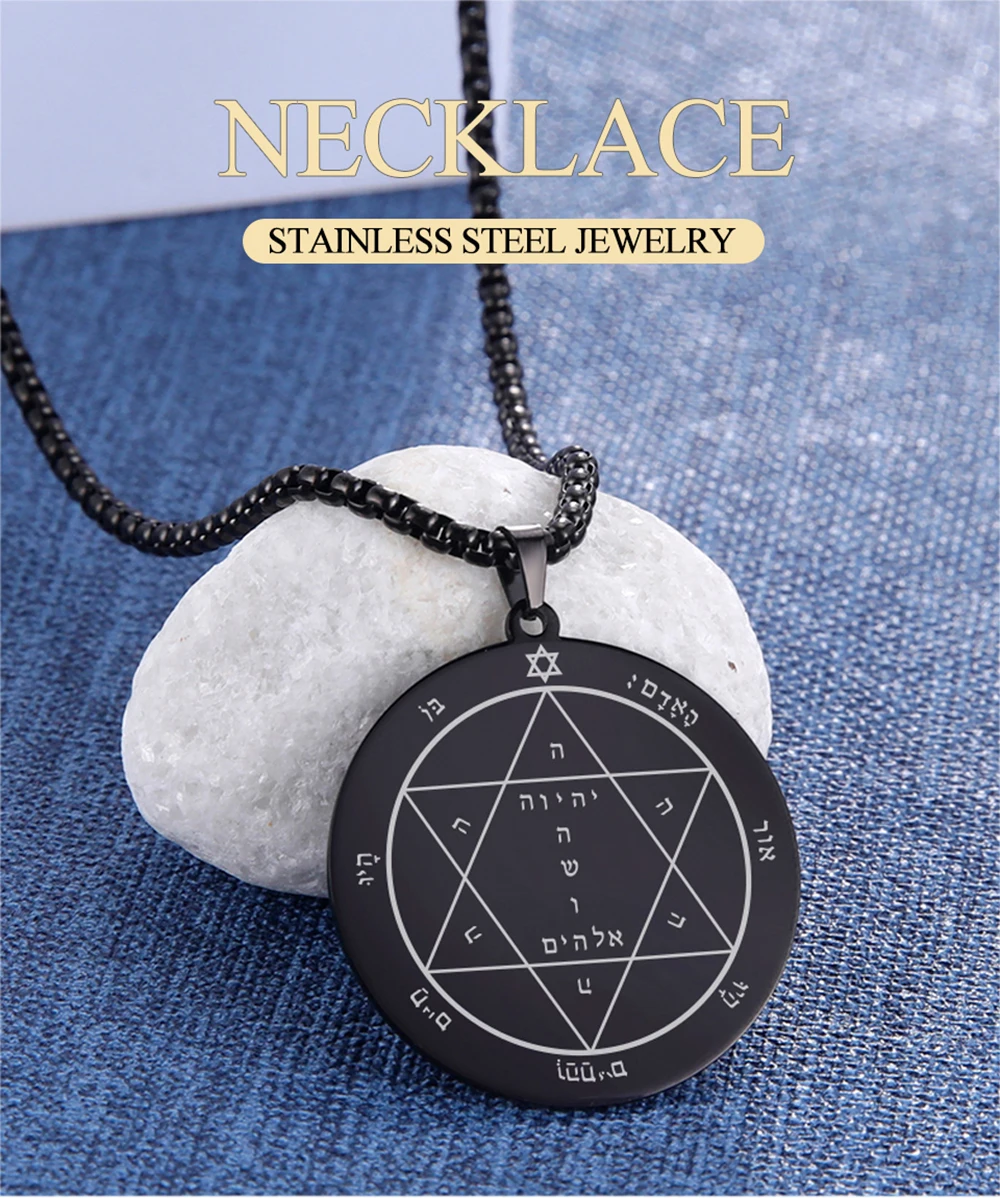 Dawapara Pentagramm von Saturn Jupiter Anhänger Halsketten Männer/Frauen Edelstahl Schmuck Schutz Amulett Schlüssel von Solomon Seal – Detail 3