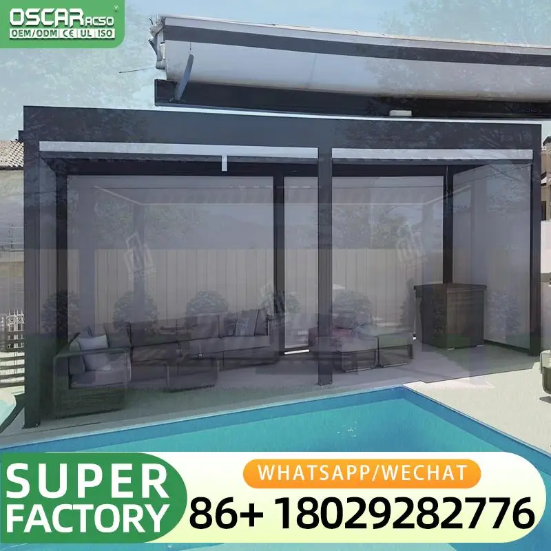 Waterproof Motorized Folding Louver Roof Aluminium Pergola 3x3m Heavy Duty Garden Gazebo Carport Awnings Patio Canopy Innovative