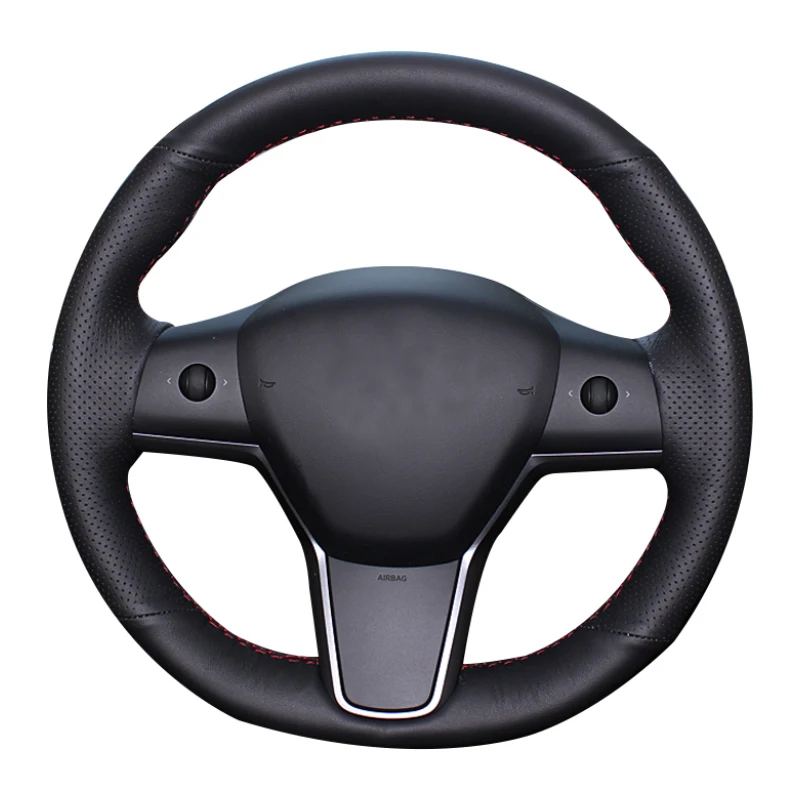 

Black Artificial Leather Hand-stitched Car Steering Wheel Cover for Tesla Model 3 2015-2020 Model Y 2019 2020 2021