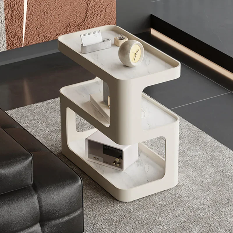 Petite Table de Nuit Ronde en Bois, Design Mignon et Étroit, Commode Blanche